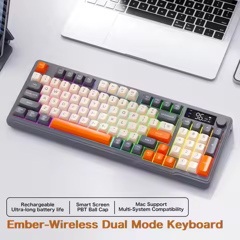 M96 Wireless Gaming Keyboard with Screen, Bluetooth Dual-Mode Multi-Device, Ergonomic Design for PC 