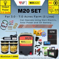 (M20 1.6MM Set For 2.0-5.0 Acres) Maxson M20 Energizer Electric Fence Pagar Elektrik Solar Pagar Ele