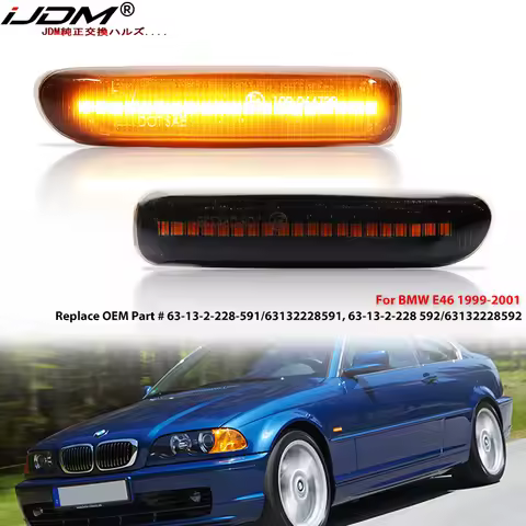 iJDM Amber LED Sequential Blink Front Side Marker Light For BMW E46 4D 3 Series 323ci 325ci 328ci 33