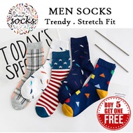 [Buy 5 Free 1] Men Socks/ Premium/ Stylish/ Korean/ Pattern/ Funky/ Mid-length