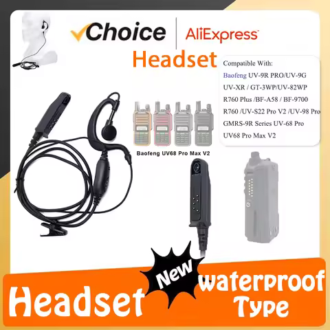 BAOFENG UV-9R Plus Walkie Talkie Headset UV68 Pro Max V2 Waterproof Earphone UV9R BF-A58 BF9700 Earp