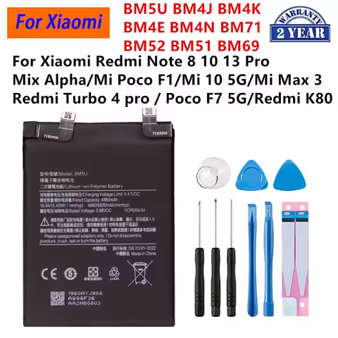 BM5U BM4J BM4K BM4E BM4N BM71 BM52 BM51 BM69 Battery For Xiaomi Redmi Note 8 10 13 Pro Mix Alpha Mi 