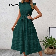 Lovito Casual Dress Plain Ruffle Dress for Women LNL73072