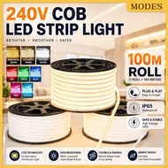 <100M Roll> COB LED Strip AC220V-240V 320LED/M 8mm Silicone Waterproof Bright 3K/4K/6K Blue/Ice Blue