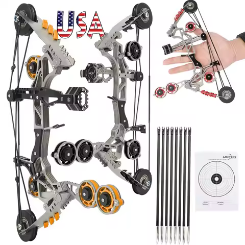 Mini Compound Bow Adjustable Draw Weight 10-32lbs 11-inch High-Elastic Steel Limbs Stainless Steel H