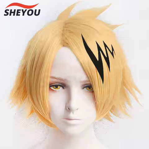 Denki Kaminari Wigs Short Golden Heat Resistant Synthetic Cosplay Wig + Wig Cap