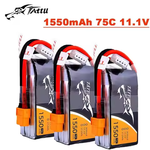 TATTU 1550mAh 75C 11.1V LiPo Battery For RC Helicopter Quadcopter FPV Racing Drone Parts 11.1V Recha