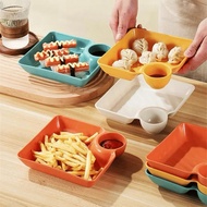 Dumpling Plate with Dividers Sauce Divider Plate/ Sauce Divider Snack Container