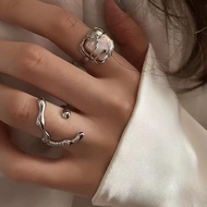 Irregular Pearl Ring 2-piece Set Cold Style Ring Opening Adjustable Index Finger Ring