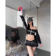 BA119 sexy style long-sleeved crop top with off-the-shoulder body-hugging design and youthful person