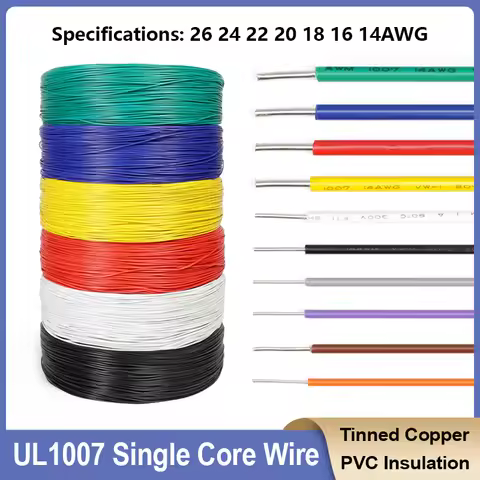 2/5/10M UL1007 Single Core Copper Wire 26 24 22 20 18 16 14AWG PVC Insulation Solid Tinned Plating C