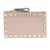 近全新 Valentino Rockstud Fragment 零錢包 WW2P0548BOL 皮革 POUDRE 粉紅米色卡包 1114 [二手] VALENTINO