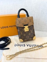 LV CAMERA BOX 鎖扣鏈條 盒子包 手機包 棕色