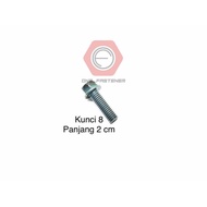 Baut Flange Bolt M6x20 Hijau Kunci 8 blok mesin cvt 6mm 2cm ulir 10