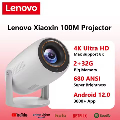 Lenovo Portable Projector 4K 100M Android 12 WIFI 6 TOF No-Sense Auto Focus Outdoor Full HD Video Mo