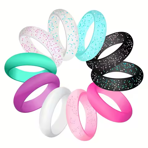 10 Pack Colorful Silicone Rings for Her, 5.5mm Wide Rubber Wedding Bands Women Bright Colors Hypoall
