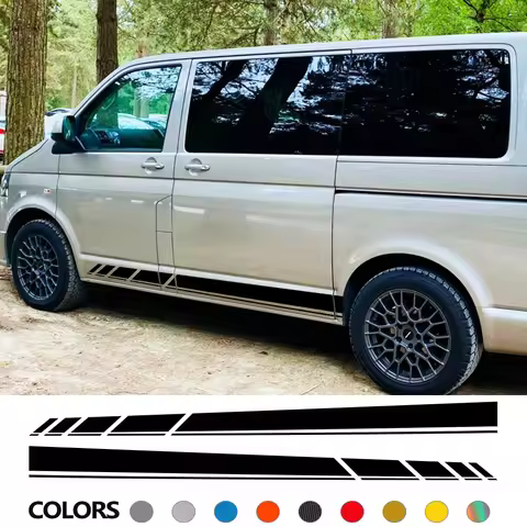 2PCS Car Door Side Stickers For Volkswagen VW Transporter T3 T4 T5 T6 Camper Van Long Line Graphics 