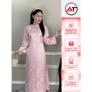 Women's ao dai, peach bamboo brocade ao dai with high-quality collar, size S - 4XL