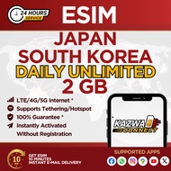 eSIM Japan Korea Daily Unlimited 2GB Data 1-30 DAYS | eSIM Roaming | eSIM Activated Instantly