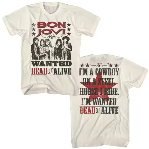 Bon Jovi T-Shirt Wanted Dead or Alive Bon Jovi T-Shirt Oversized Men Women Metal Band Cotton StreetH