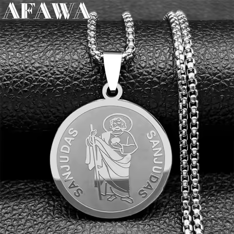 SAINT JUDAS Medal Pendant Necklace for Women Men Stainless Steel Silver Color Catholicism San Juda C