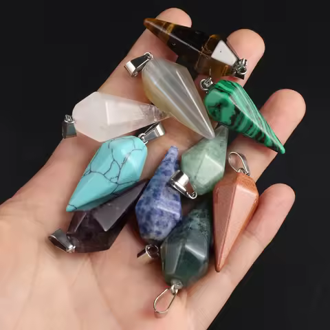 5Pcs Natural Stone Pendant Amethyst Quartz Turquoise Pendulum Charms for Jewelry Making Necklace Ear
