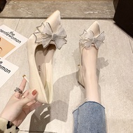 รองเท้าแต่งงาน 2023 ใหม่ชี้นิ้วเท้า rhinestone โบว์กริชรองเท้าส้นสูงผู้หญิงรองเท้าเดียวรองเท้าเจ้าสาว
