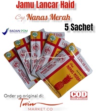 AMPUH!!JAMU LANCAR HAID NANAS MERAH ISI 5 SACHET - jamu - obat haid - obat telat datang bulan - jamu