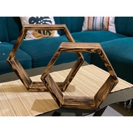 Hexagonal burnt shelf hexagonal/ wall shelf/ wooden shelf/ wooden hexagonal/ hexagonal wall shelf/ D