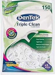 DenTek Triple Clean Advanced Clean Floss Picks, No Break & No Shred Floss, 150 Count (Pack of 2)