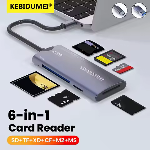 KEBIDUMEI 6-in-1 USB 2.0/Type-C Multi-Function Card Reader SD/TF/XD/CF/M2 Memory Card High Speed Ada