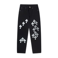 Chrome Hearts Cross Embroidery Distressed Men's Jeans High Street American Casual