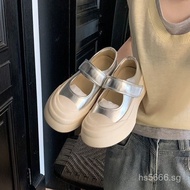 In Stock Shallow Mouth Magic Tape ~Big Toe Small Leather Shoes Instant Delivery Thick Sole Round Toe