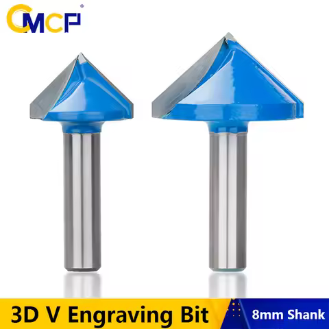 CMCP 1pc V Shape 3D Engraving Bit 8mm Shank 90 Degree V Groove Carbide Milling Cutter CNC Engraving 