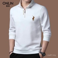 Musim Gugur Musim Sejuk Golf Lengan Panjang T-Shirt Atasan Kolar Berdiri Baju Asas Bergaris Bulu Lel