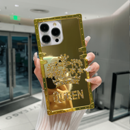 1pc Luxury Rhinestone-Studded Gold Mirror Queen Crown Rectangle Phone Case Compatible With IPhone 16