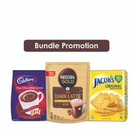 Nescafe Gold Dark Latte 3 in 1 + Jacob Biscuit 700g + Cadbury Hot Chocolate Drink