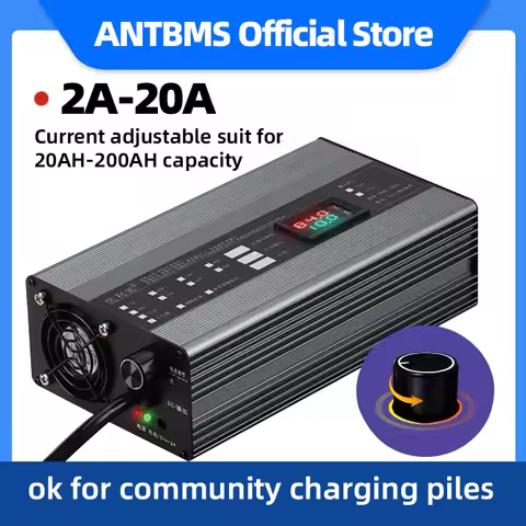 20A Lithium Battery Li-ion Lifepo4 Charger 36V 48V 58.4V 72V 60V 67.2V 84V 87.6V Curren Adjust Fast 
