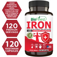Biofinest Iron 15mg Supplement - Chelated Fast Absorption Gentler Non Constipating Tablet - Anemia P