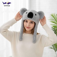 [Simhoa] Fuzzy Koala Earflap Hat Warm Koala Fuzzy Hat Soft Creature Character Cap Windproof Winter H