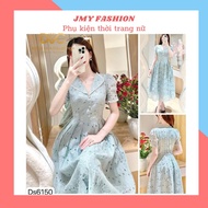 DS6150 Luxurious design V-neck midi flared blue floral dress [Dolce Viva Collection (DVC/ACC)]