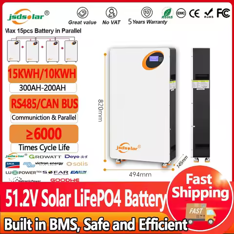 LiFePO4 48V 300Ah Battery Pack 15Kwh 16S 200A BMS Portable 51.2V 100Ah 200Ah Lithium battery CAN RS4