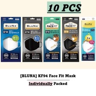 [Bluna] 10 PCS FDA approved Adult Facefit Adjustable 4Ply KF94 3D Face Mask White Black Kids Kid Made in Korea Ear Loop Individual Pack Surgical Medical Disposable Korean Bird Beak