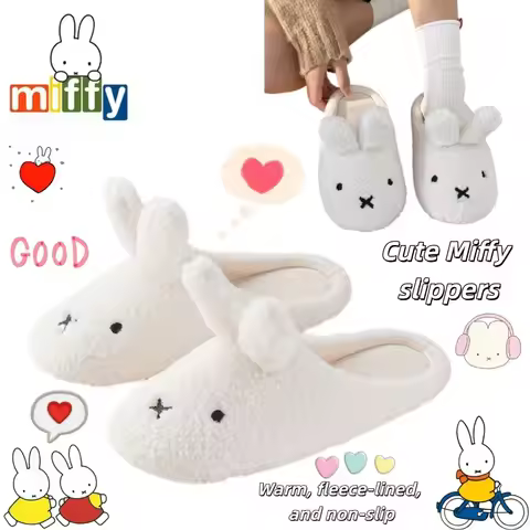 Super Cute Miffy Cotton Slippers for Women - Autumn Winter Warm Indoor/Outdoor Plush House Slippers