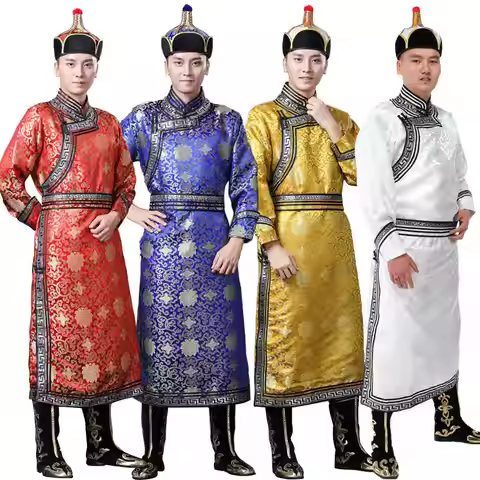 Ethnic Minorities Men's Mongolian Traditional Long Robe Ethnic Clothing Wedding Gown Adult Hohhot Pe