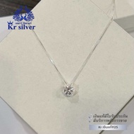 Kr silver สร้อยคอเงินแท้ พร้อมจี้เงินแท้พลอยล้อมเพชร / สร้อยลายน้ำมันโอจิ๋วพร้อมจี้ SNP22 / สร้อยบล็