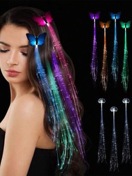 Clip de pelo con peluca y luz LED luminoso en tassel de mariposa con decoración en colores aleatorios para fiesta neón, adecuado para festival de música, fiesta de la pista de baile, disfraz para fiestas, vacaciones en la playa, crucero de ocio, regalo para amigos o fiesta en el club nocturno disco callejero.