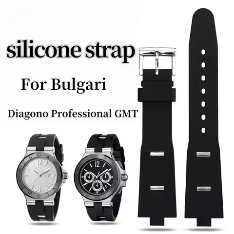 Rubber Silicone Watchband for Bvlgari Watch Strap with notch 22X8mm 24X8mm DP42C14SVDGMT chain Male 