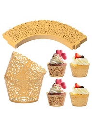 50入組珍珠紙杯蛋糕紙套,藤蔓花邊杯子蛋糕紙套,用於烘焙蛋糕杯套、杯形蛋糕紙套,適用於婚禮生日派對裝飾