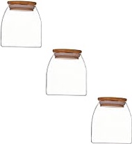 ABOOFAN 3 Pcs Glass Jar Cookie Jar Candy Jars for Candy Buffet Storage Jars Glass Airtight Containers Small Glass Clear Bottles Glass Flour Container Biscotti Jar Straw Tea Pot Food Wood